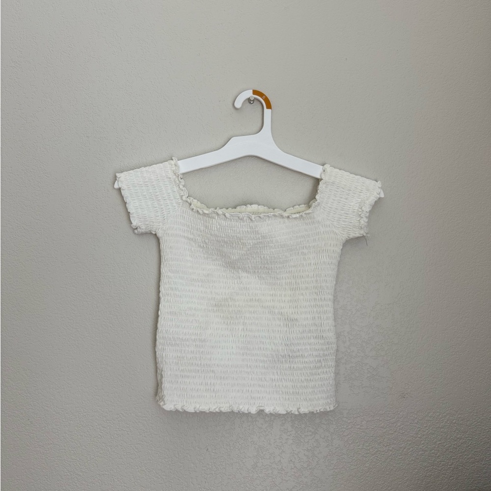 HOLLISTER White Smocked Off-Shoulder Top